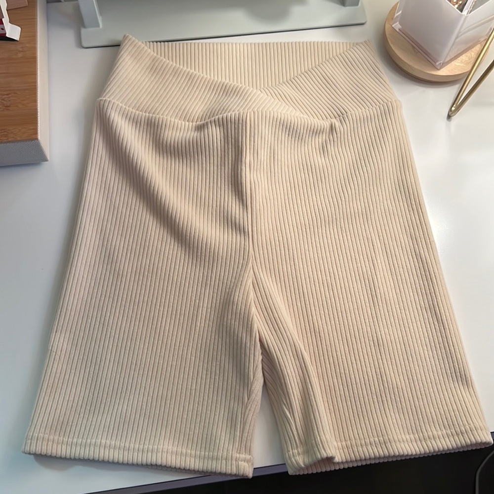 Cream, ribbed, biker shorts, soft